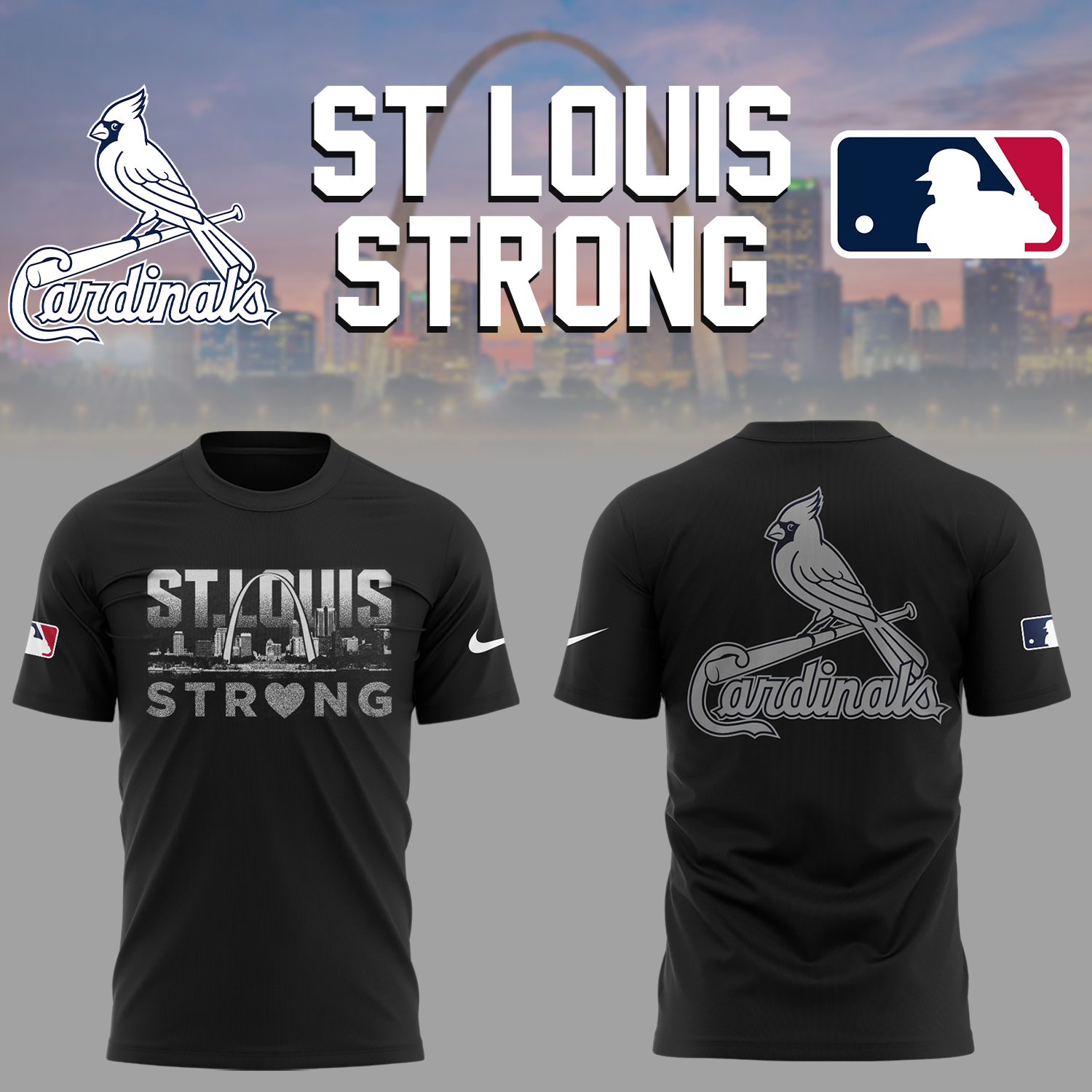 Cardinals x St Louis Strong 2025 Black Tshirt Cardinals x St Louis Strong 2025 Black Tshirt