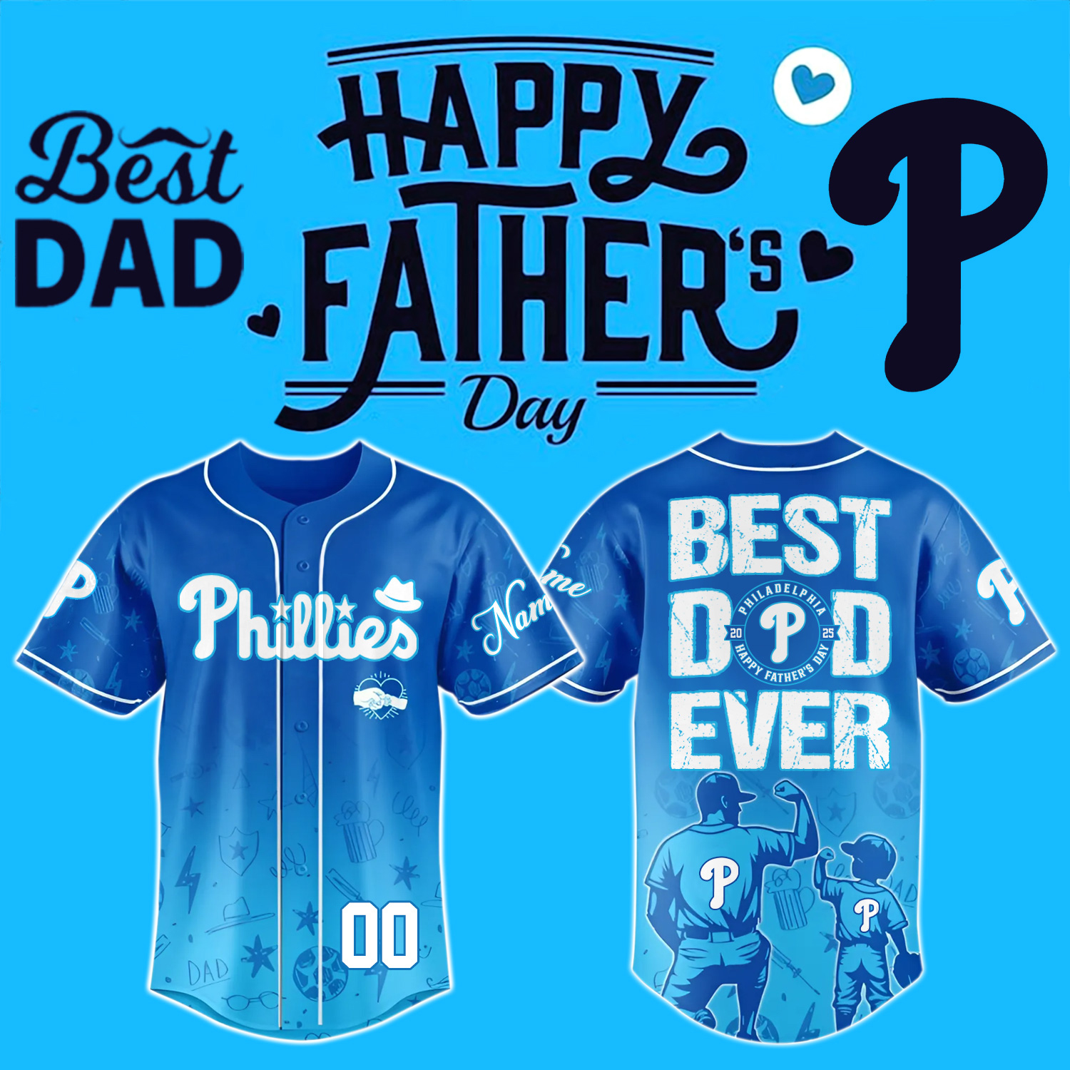 Happy Father's Day x Philadelphia Phillies-3D Baseball Jersey Happy Father's Day x Philadelphia Phillies-3D Baseball Jersey