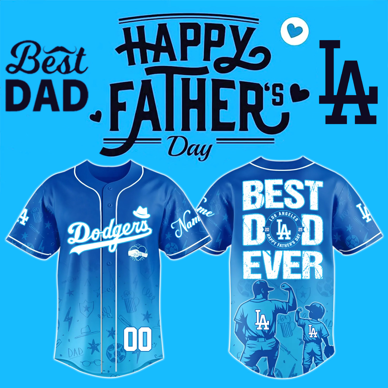 Happy Father's Day x Los Angeles Dodgers-3D Baseball Jersey Happy Father's Day x Los Angeles Dodgers-3D Baseball Jersey