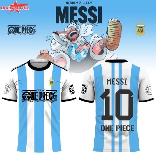 Argentina Messi x One Piece T-Shirt – Anime Crossover Soccer Fan Tee