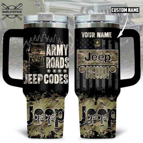 Army Jeep Custom Stanley Tumbler – Military Off-Road Camo Mug with Personalized Name