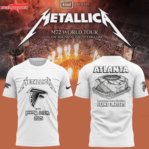Atlanta Falcons x Metallica Tour 2025 White T-Shirt – NFL Music Crossover