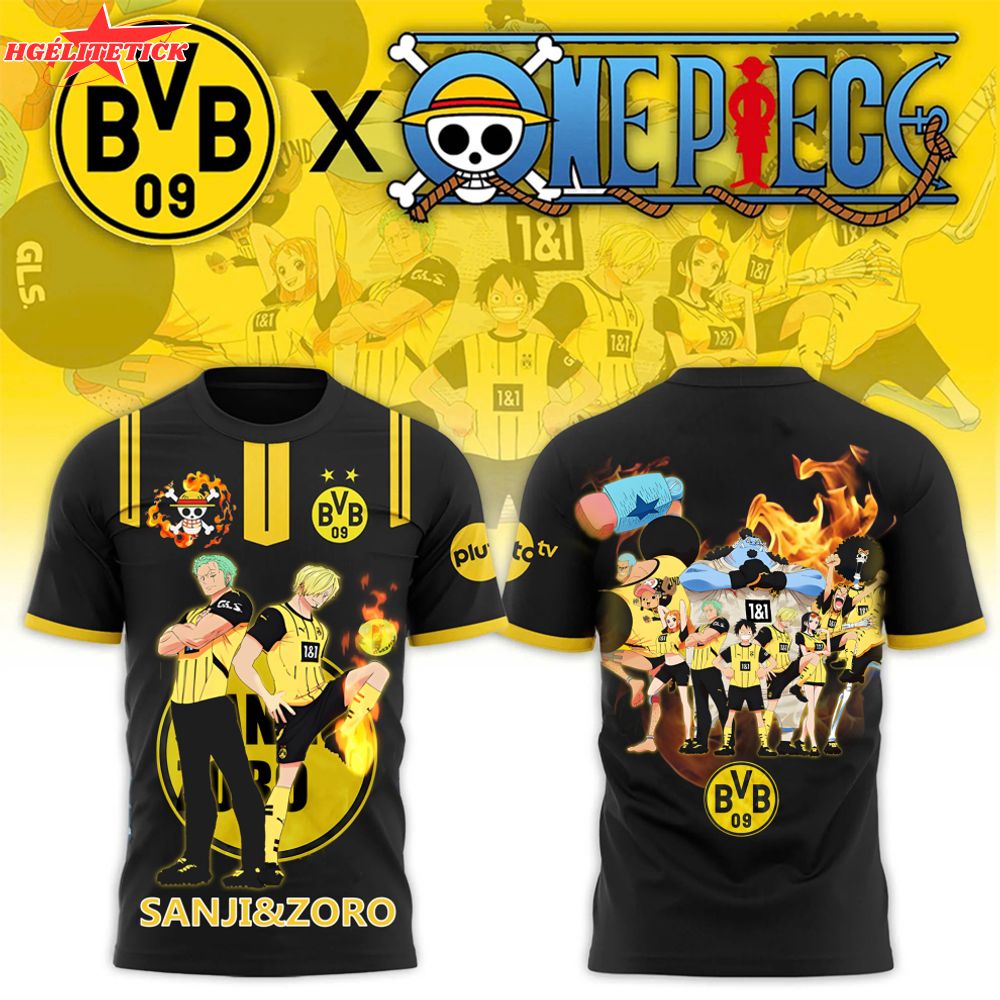 Borussia Dortmund x One Piece Unisex T-Shirt – Anime Football Shirt for Fans Borussia Dortmund x One Piece Unisex T-Shirt – Anime Football Shirt for Fans