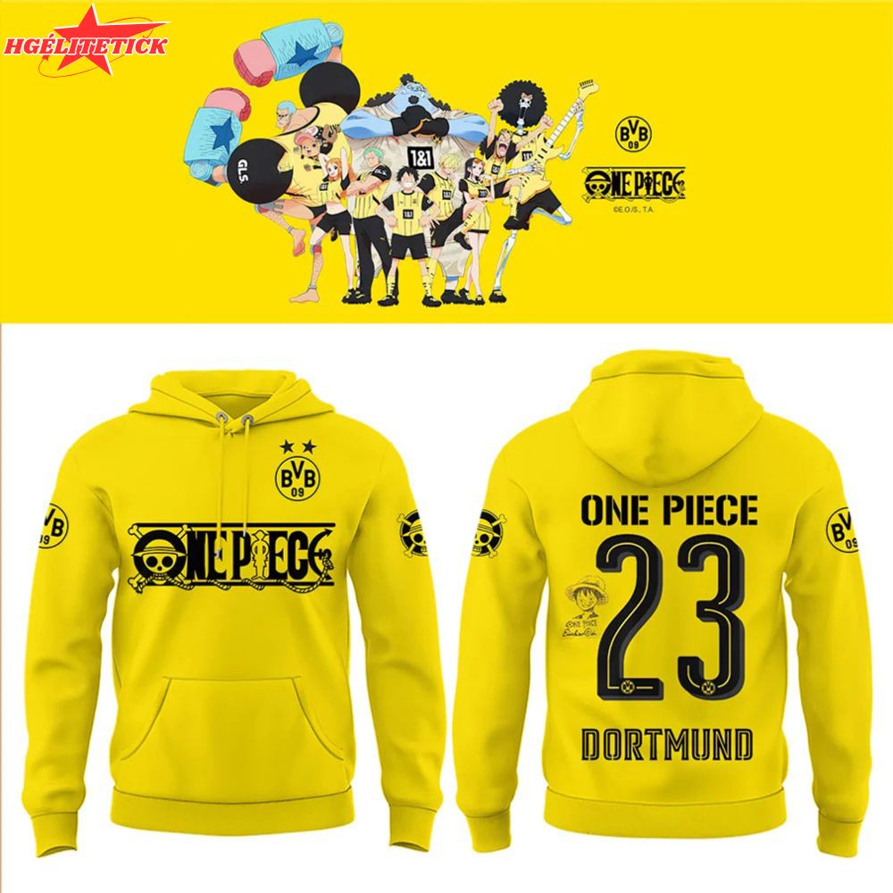 Borussia Dortmund x One Piece Yellow Hoodie – Limited Anime Soccer Edition Borussia Dortmund x One Piece Yellow Hoodie – Limited Anime Soccer Edition