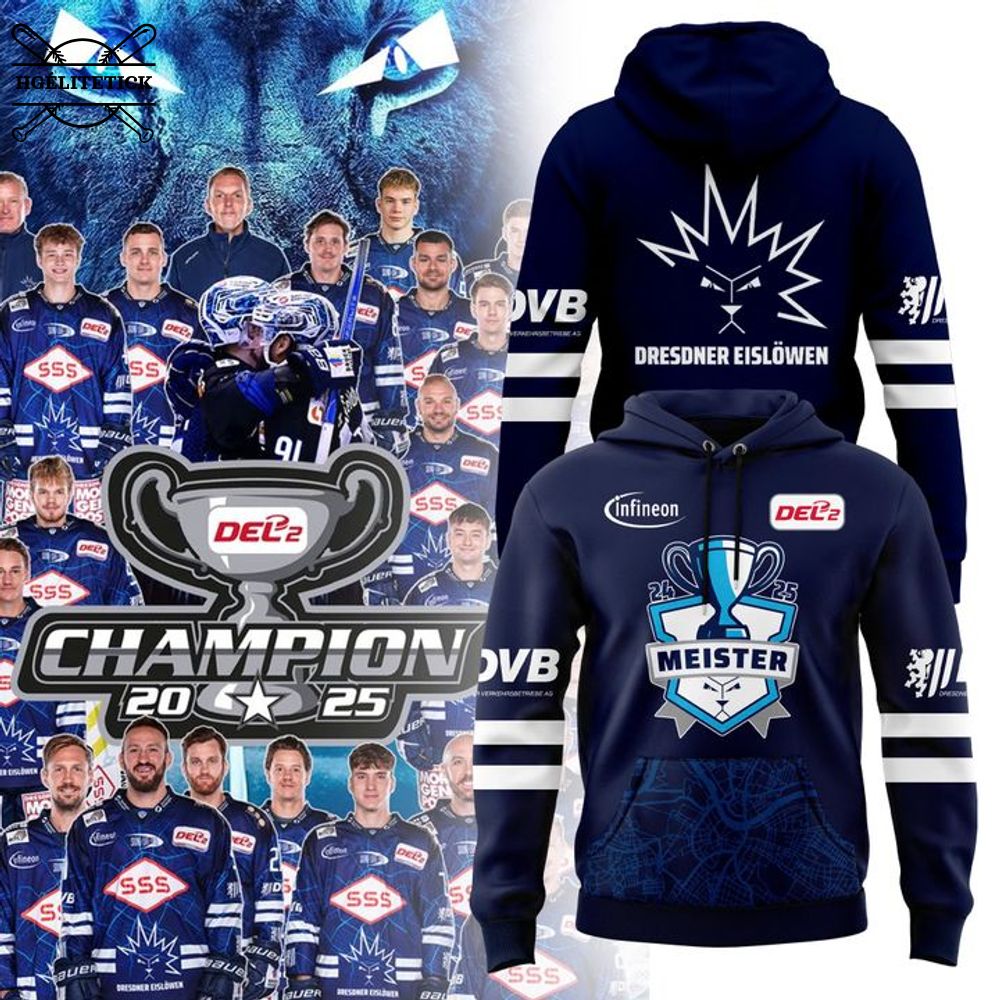 Dresdner Eislöwen DEL2 Champions 2025 Hoodie – Meistertitel Edition Dresdner Eislöwen DEL2 Champions 2025 Hoodie – Meistertitel Edition