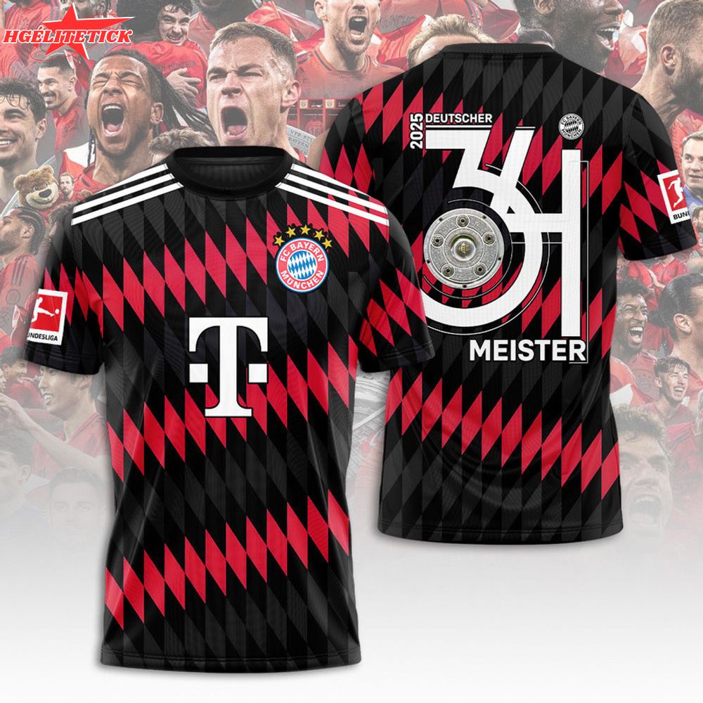 FC Bayern Munich 2025 Bundesliga Champions Shirt – 34th Deutscher Meister Black & Red FC Bayern Munich 2025 Bundesliga Champions Shirt – 34th Deutscher Meister Black & Red