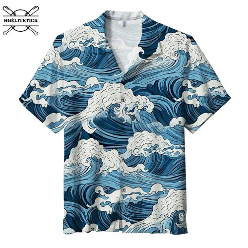 Great Wave Japanese Ocean Print Hawaiian Shirt – Summer Beach Button-Up