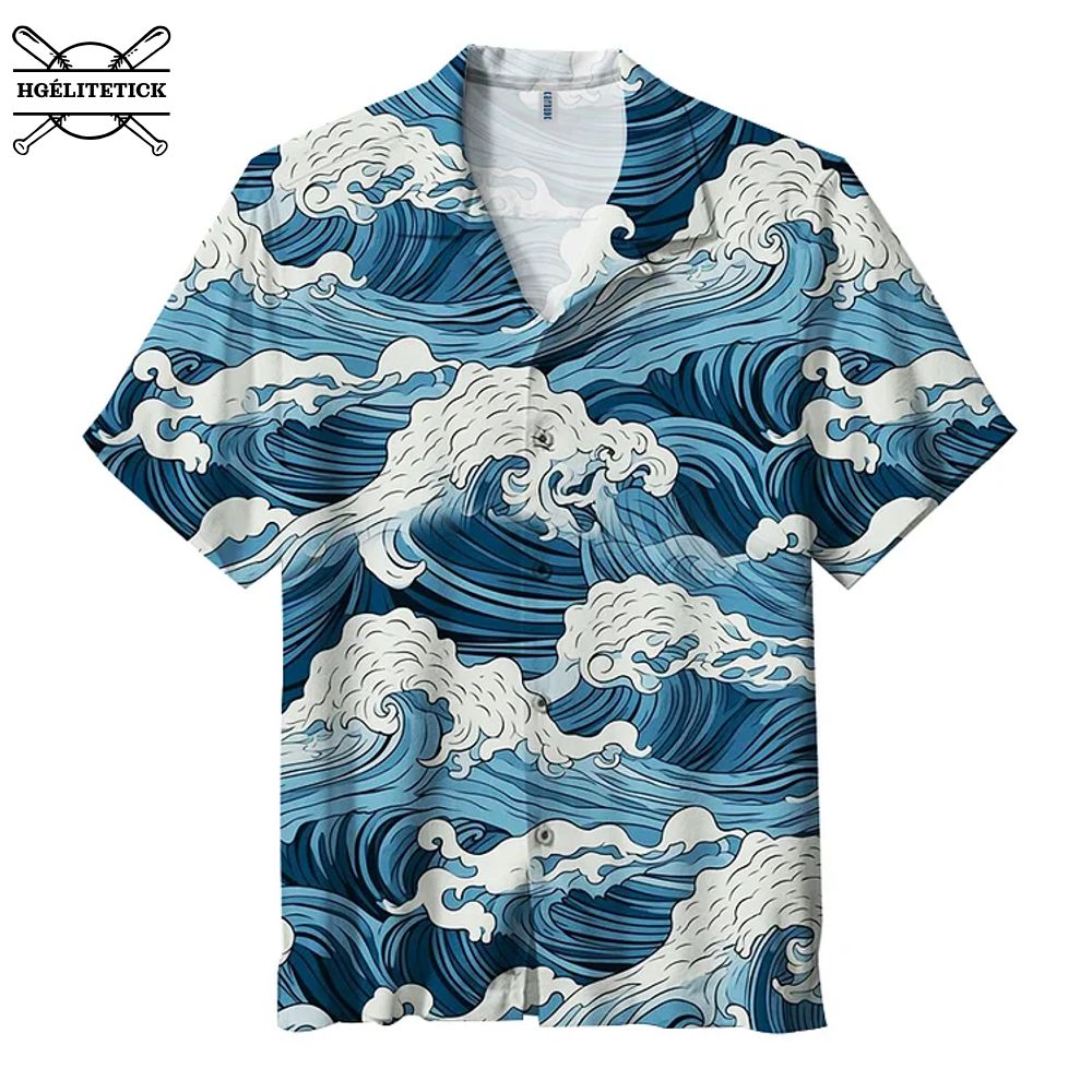 Great Wave Japanese Ocean Print Hawaiian Shirt – Summer Beach Button-Up Great Wave Japanese Ocean Print Hawaiian Shirt – Summer Beach Button-Up