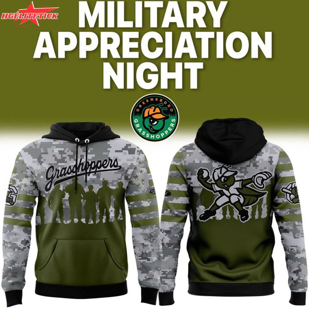 Greensboro Grasshoppers Military Day Hoodie 2025 – Patriotic Baseball Gear Greensboro Grasshoppers Military Day Hoodie 2025 – Patriotic Baseball Gear