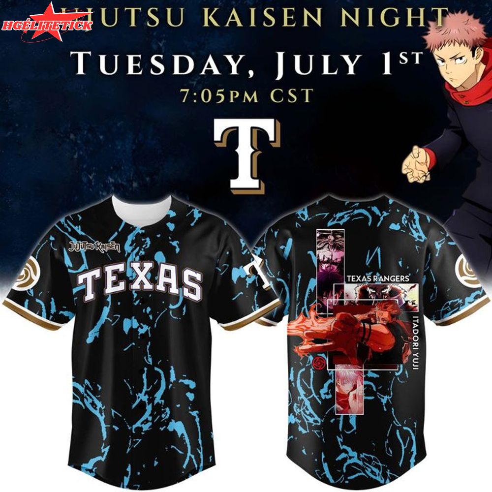 Limited Premium Edition Jujutsu Kaisen Night x Texas Rangers 2025 Graphic Jersey Limited Premium Edition Jujutsu Kaisen Night x Texas Rangers 2025 Graphic Jersey