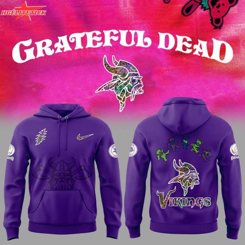 Minnesota Vikings Grateful Dead Night 2025 Purple Hoodie + Pants + Cap Set