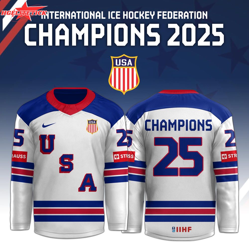USA International Ice Hockey Federation Jersey Away Champions 2025 Editons Limited USA International Ice Hockey Federation Jersey Away Champions 2025 Editons Limited