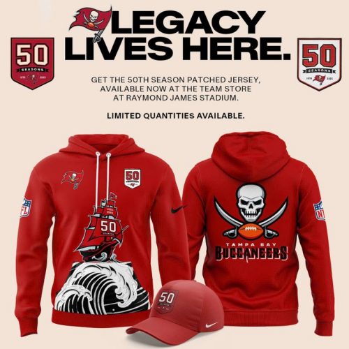 Tampa Bay Buccaneers Celebrate the legacy of 50 Seasons Hoodie 2025 Red