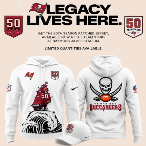 Tampa Bay Buccaneers Celebrate the legacy of 50 Seasons Hoodie 2025 White