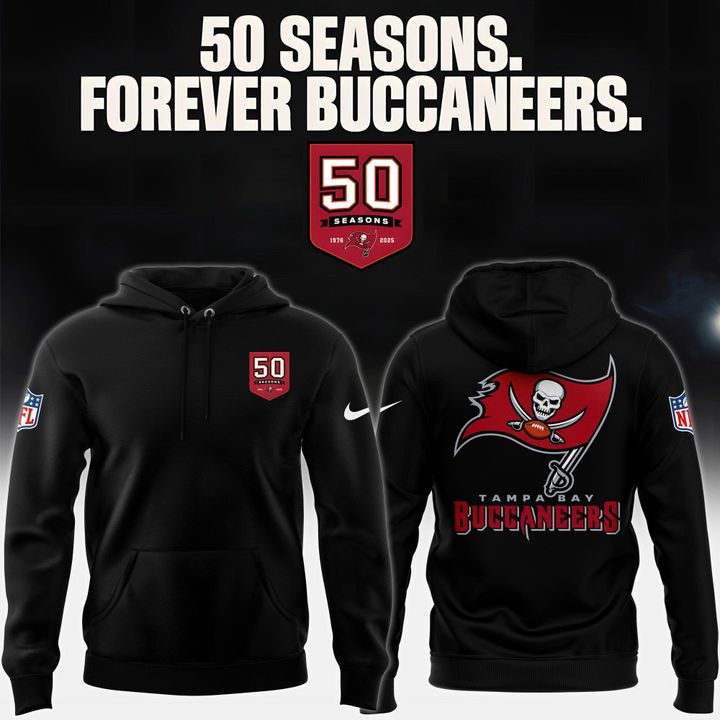 Tampa Bay Buccaneers Celebrate the legacy of 50 Seasons Hoodie 2025 Black Tampa Bay Buccaneers Celebrate the legacy of 50 Seasons Hoodie 2025 Black