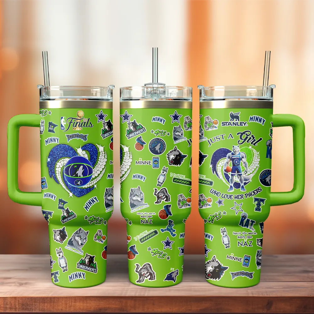 Minnesota Timberwolves NBA Custom Stanley Quencher 40oz Stainless Steel Tumbler With Handle Minnesota Timberwolves NBA Custom Stanley Quencher 40oz Stainless Steel Tumbler With Handle