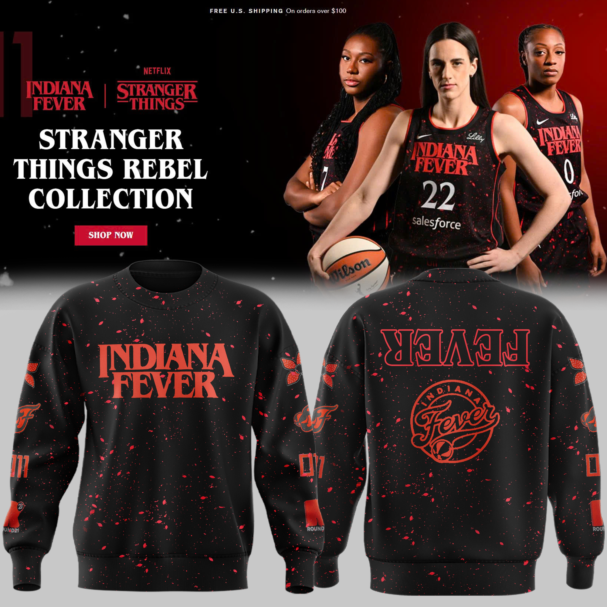 Indiana Fever Stranger Things Rebel Swingman Limited Edition Black SWEATSHIRT Indiana Fever Stranger Things Rebel Swingman Limited Edition Black SWEATSHIRT