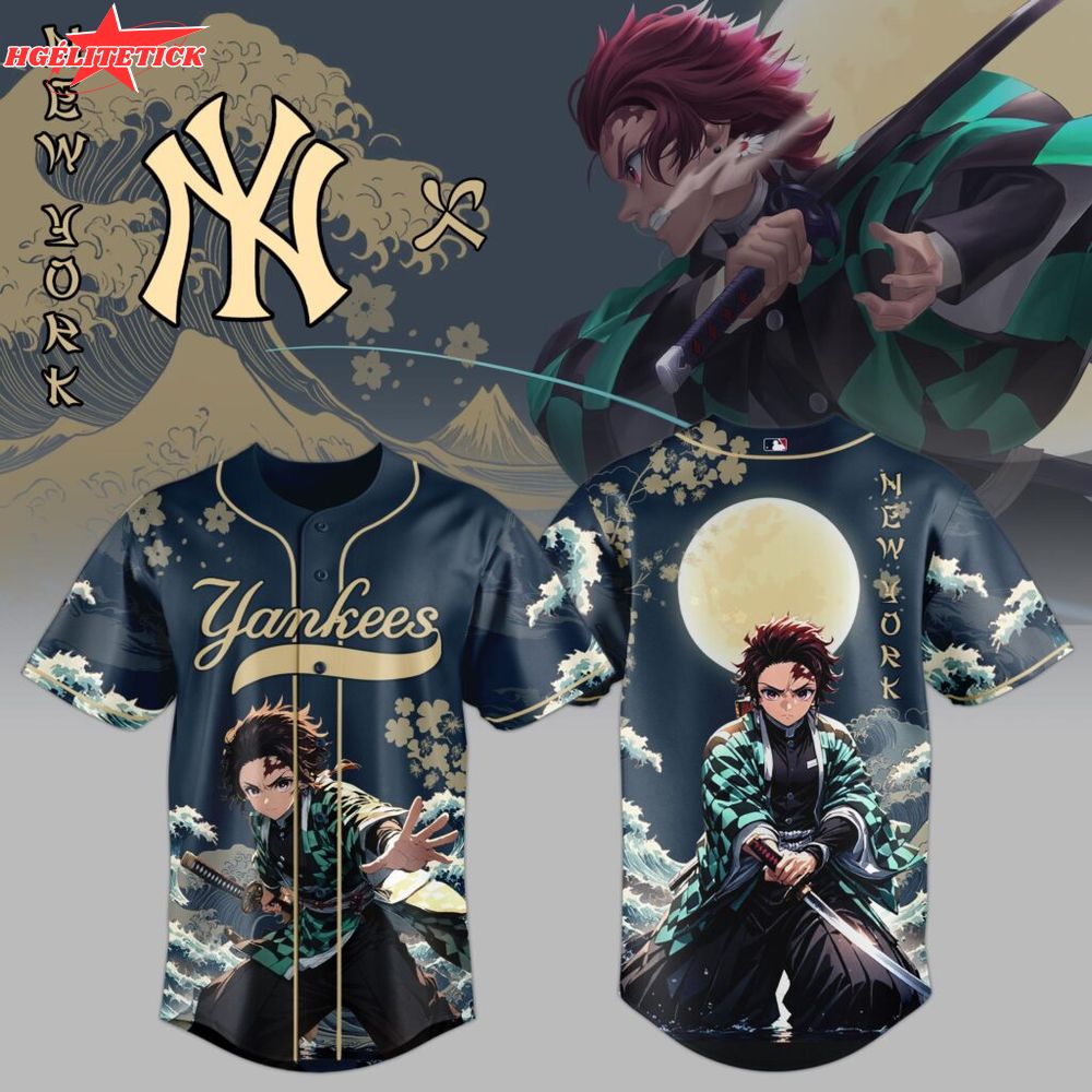 NY Yankees x Wave Breathing Demon Slayer Baseball Jersey NY Yankees x Wave Breathing Demon Slayer Baseball Jersey