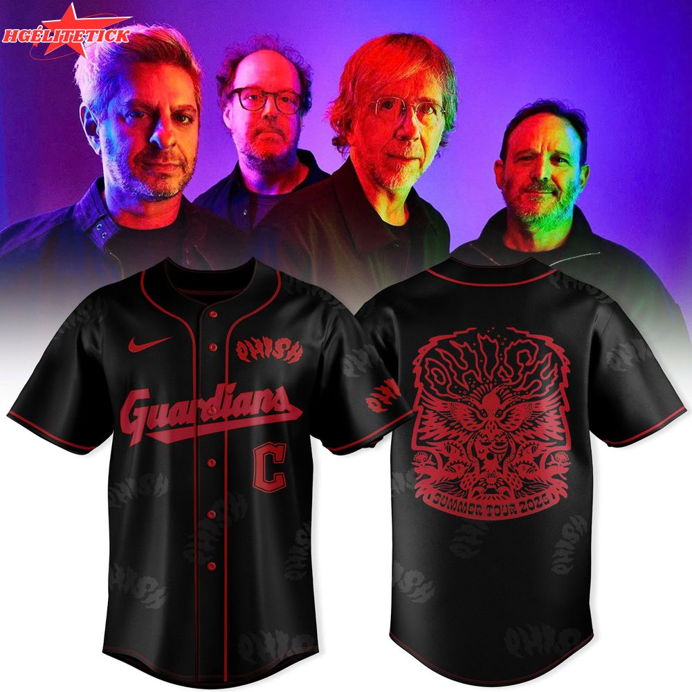 Phish Summer Tour 2025 Baseball Jersey – Guardians Black & Red Concert Jersey Phish Summer Tour 2025 Baseball Jersey – Guardians Black & Red Concert Jersey