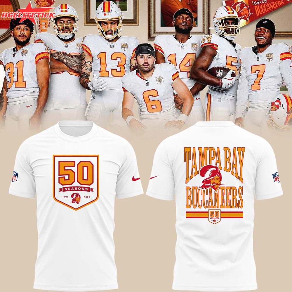 Tampa Bay Buccaneers 50th Season White Tshirt Tampa Bay Buccaneers 50th Season White Tshirt