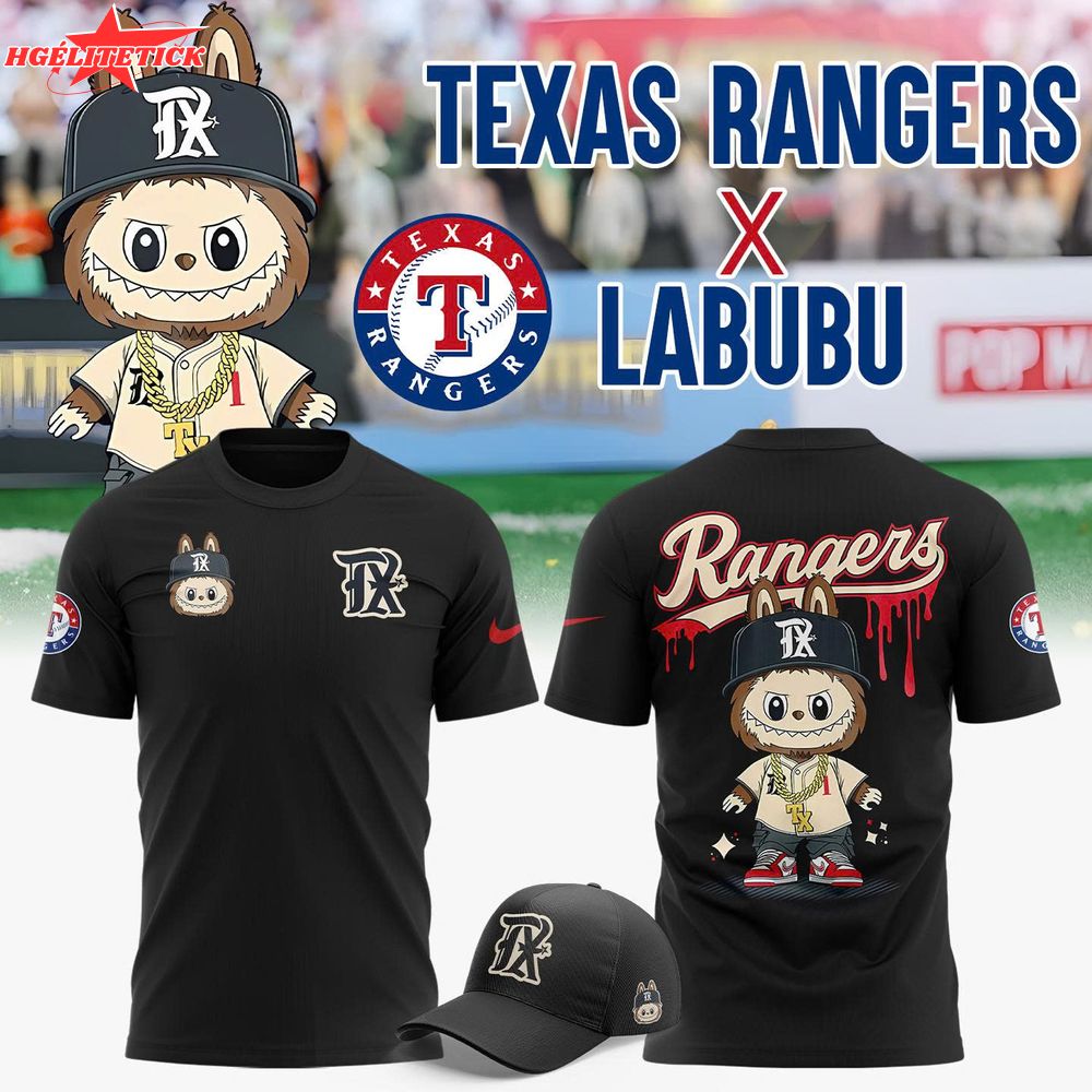 Texas Rangers x Labubu baseball New 2025 Special T-Shirt (Black) Texas Rangers x Labubu baseball New 2025 Special T-Shirt (Black)