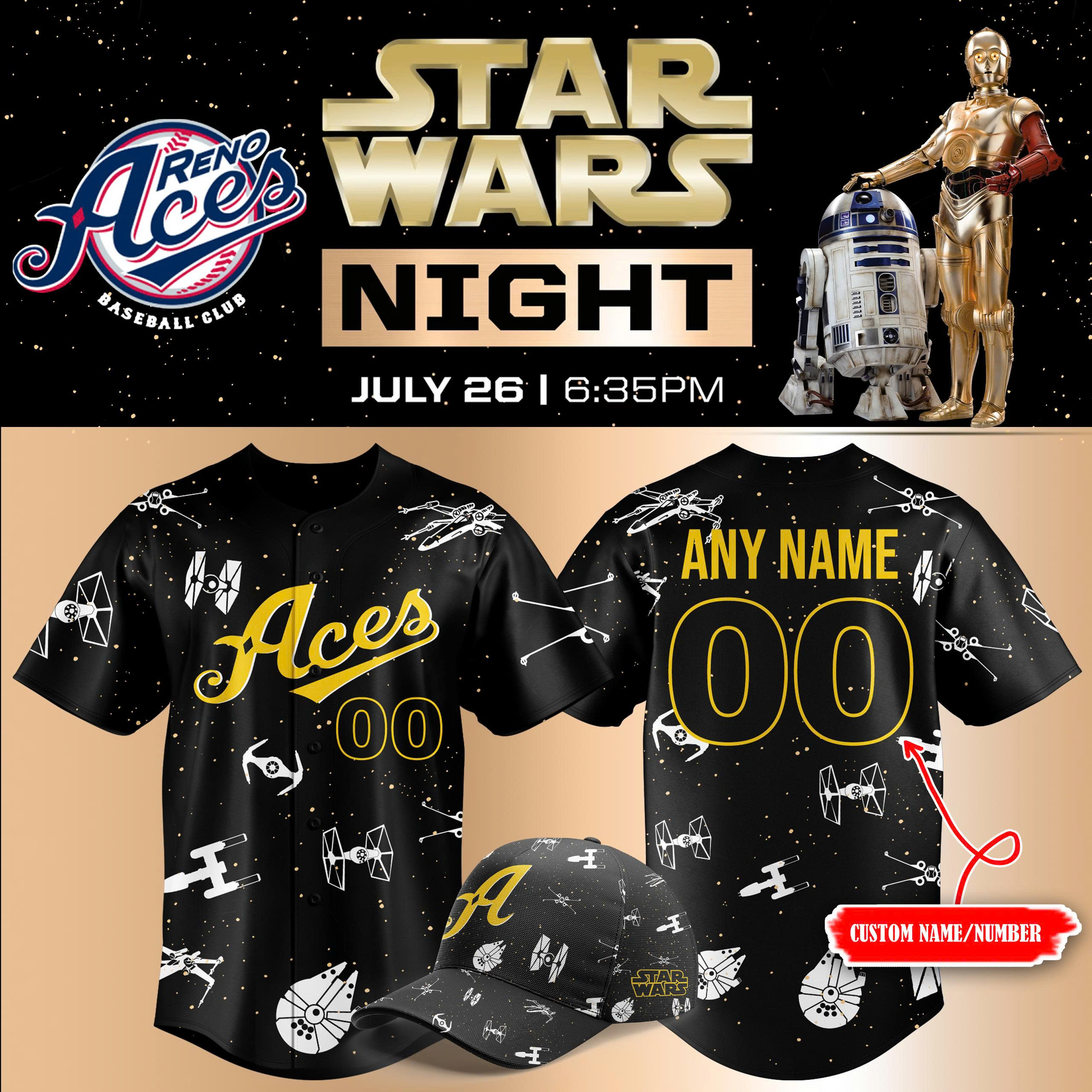 Limited Edition Reno Aces x Star Wars Night 2025 Baseball Jersey Limited Edition Reno Aces x Star Wars Night 2025 Baseball Jersey