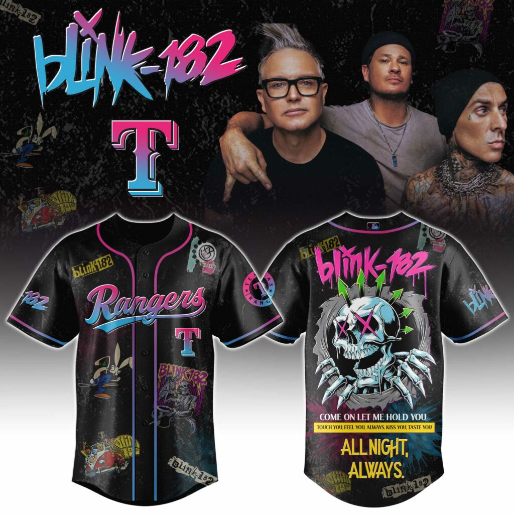 Blink-182 x Texas Rangers Baseball Jersey – Punk Rock Band Graphic Shirt Blink-182 x Texas Rangers Baseball Jersey – Punk Rock Band Graphic Shirt