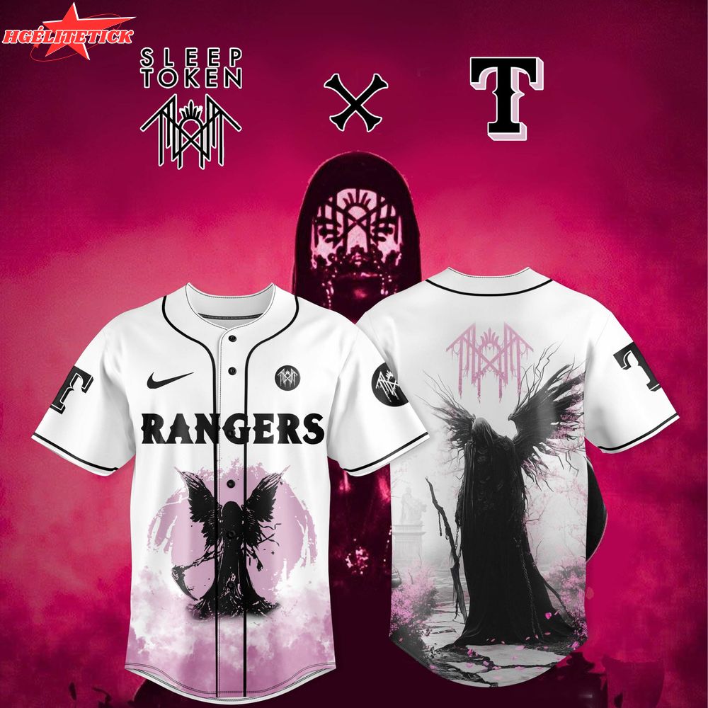Texas Rangers X Sleep Token: Even in Arcadia Tour Merch White Jersey Texas Rangers X Sleep Token: Even in Arcadia Tour Merch White Jersey