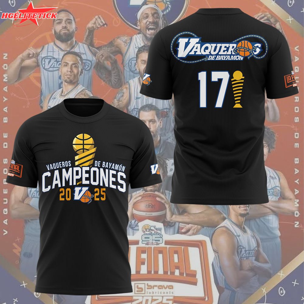 Vaqueros de Bayamon Champions Baloncesto Superior Nacional 2025 Tshirt Vaqueros de Bayamon Champions Baloncesto Superior Nacional 2025 Tshirt