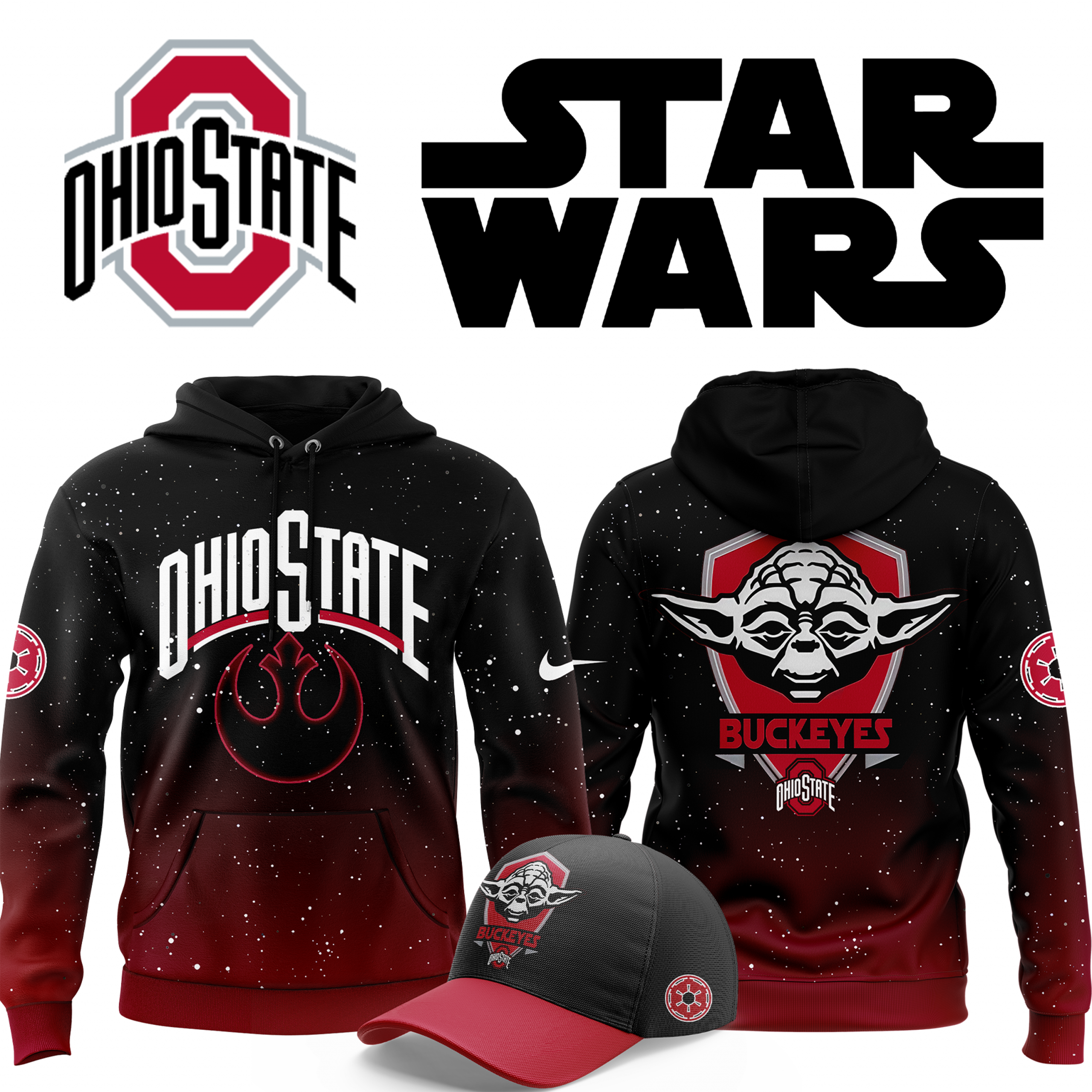 Ohio State Buckeyes 2025 Star Wars Yoda Hoodie Ohio State Buckeyes 2025 Star Wars Yoda Hoodie