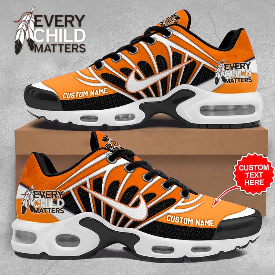 Every Child Matters Custom Sneakers – Orange Black Running Shoes with Personalized Name Every Child Matters Custom Sneakers – Orange Black Running Shoes with Personalized Name
