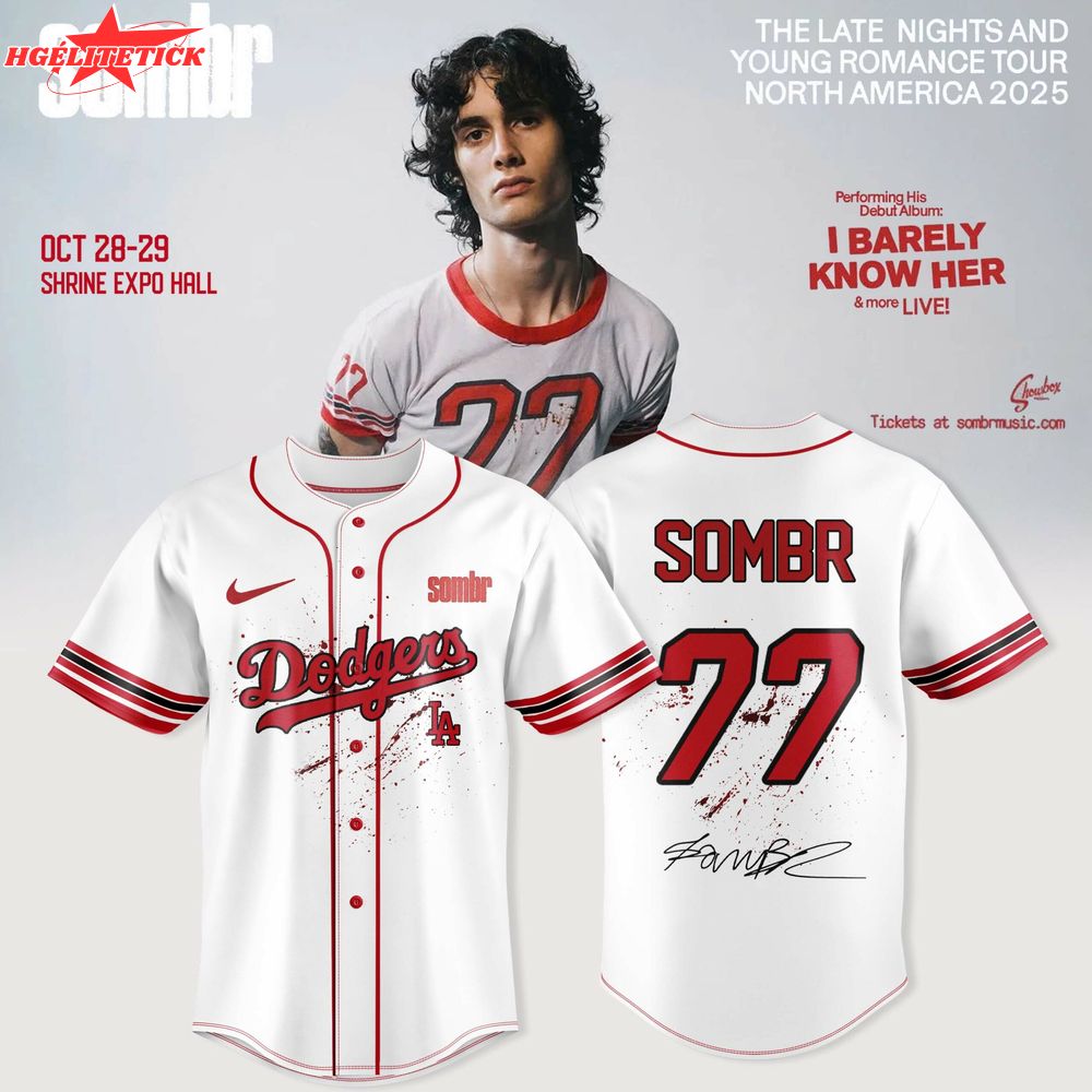 2025 Los Angeles Dodgers X Sombr – The Late Nights & Young Romance Tour Merch 2025 Los Angeles Dodgers X Sombr – The Late Nights & Young Romance Tour Merch