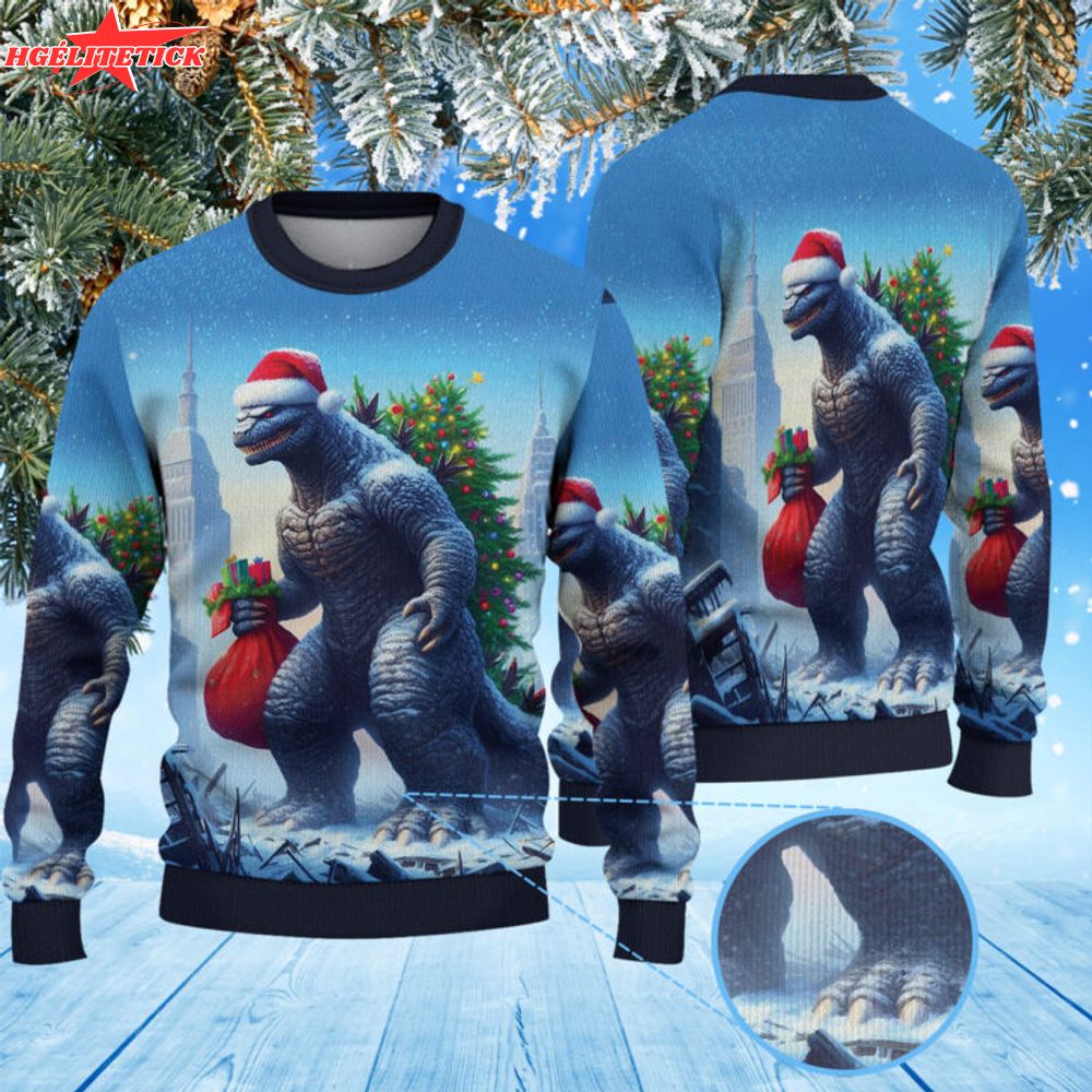 Godzilla Christmas Knitted Sweater Godzilla Christmas Knitted Sweater