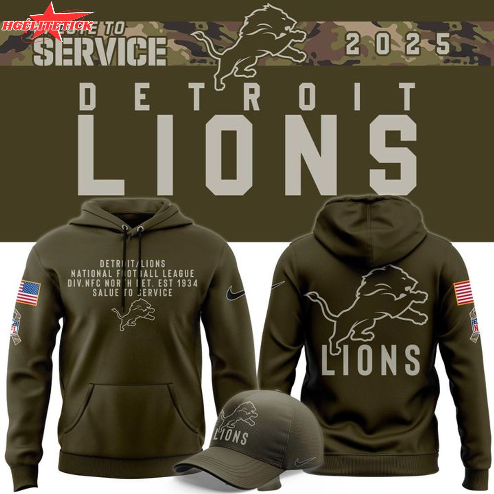 Men's Detroit Lions Nike Olive 2025 Salute to Service Sideline Hoodie Men's Detroit Lions Nike Olive 2025 Salute to Service Sideline Hoodie