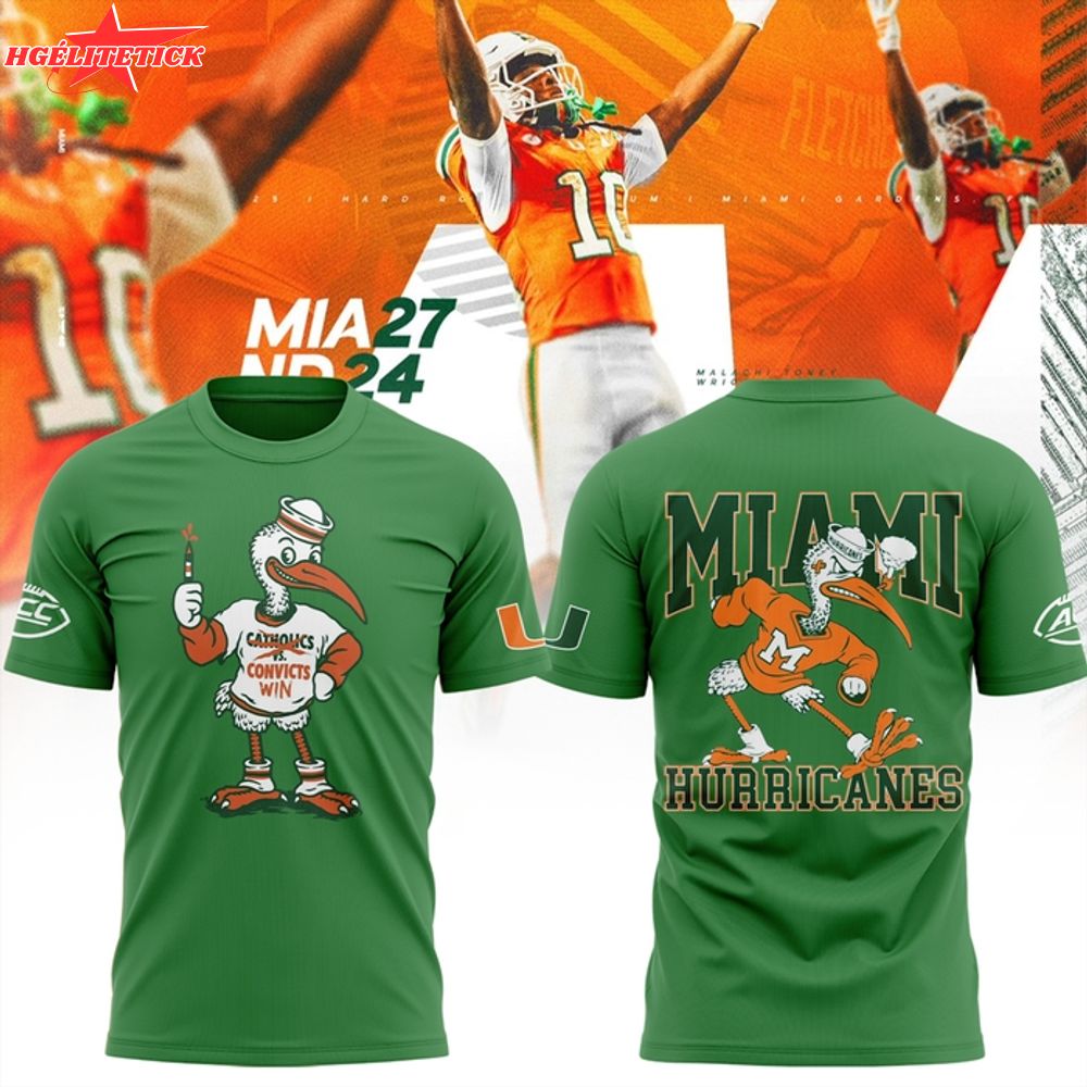 Miami Hurricanes Football 2025 Catholics vs Convicts Game T-shirt Miami Hurricanes Football 2025 Catholics vs Convicts Game T-shirt
