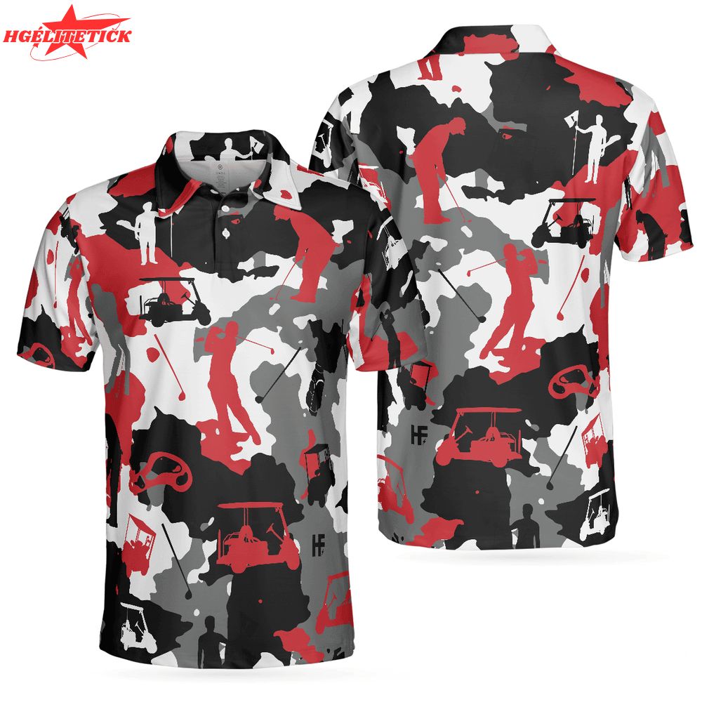 Red White Camouflage Golf Golfer Silhouette Camo Polo Shirt Red White Camouflage Golf Golfer Silhouette Camo Polo Shirt