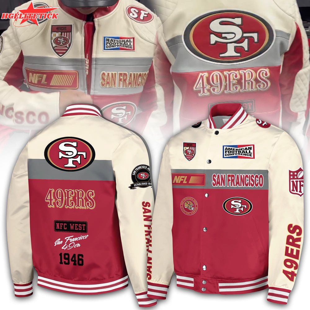 San Francisco 49ers 1946 NFC West Special Bomber Jacket – Eggshell-Red San Francisco 49ers 1946 NFC West Special Bomber Jacket – Eggshell-Red