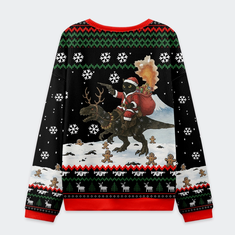 Cat Riding A Dinosaur Christmas Ugly Sweat Cat Riding A Dinosaur Christmas Ugly Sweat