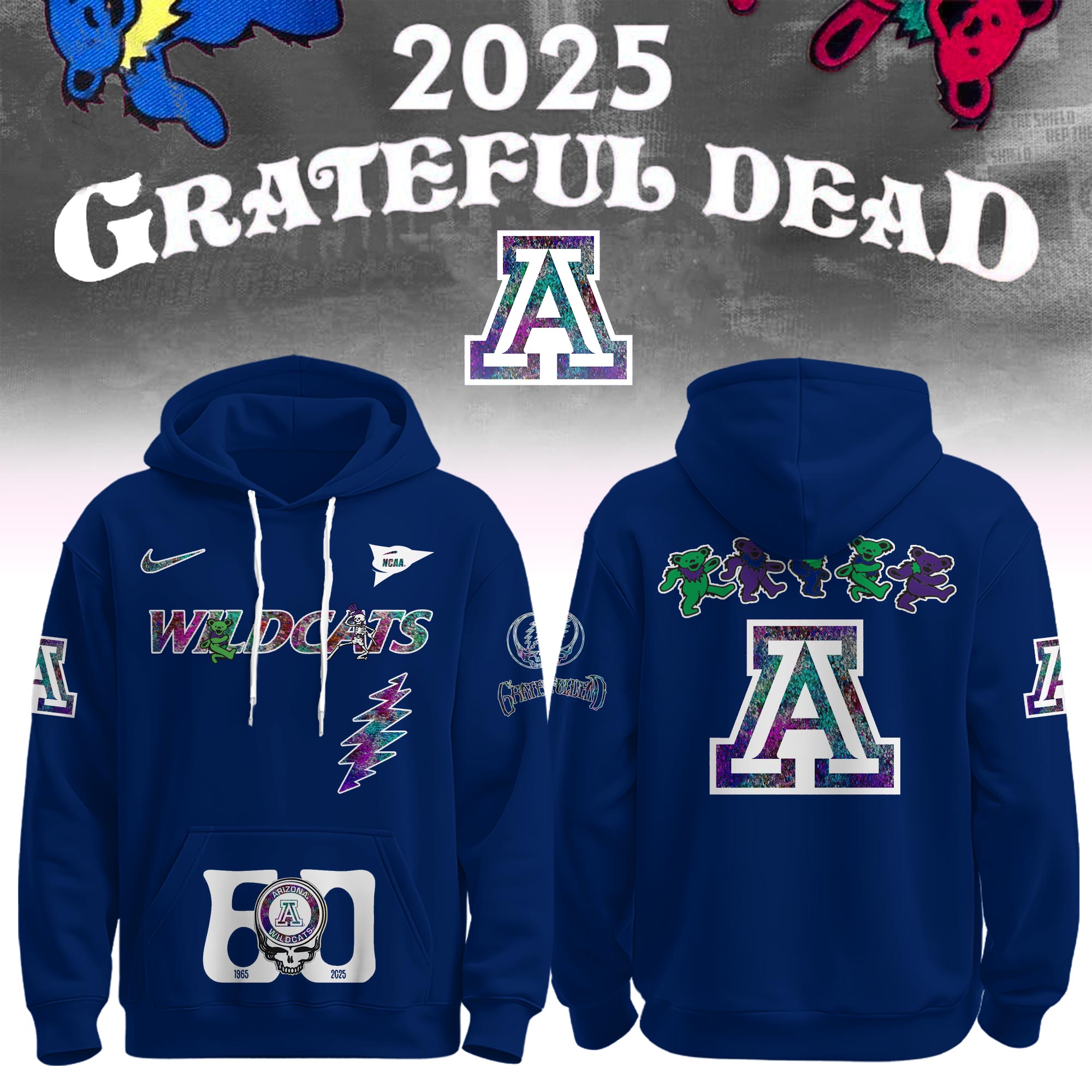 NCAA x Grateful Dead 60th Blue Hoodie Editions Limited 1965 2025 NCAA x Grateful Dead 60th Blue Hoodie Editions Limited 1965 2025