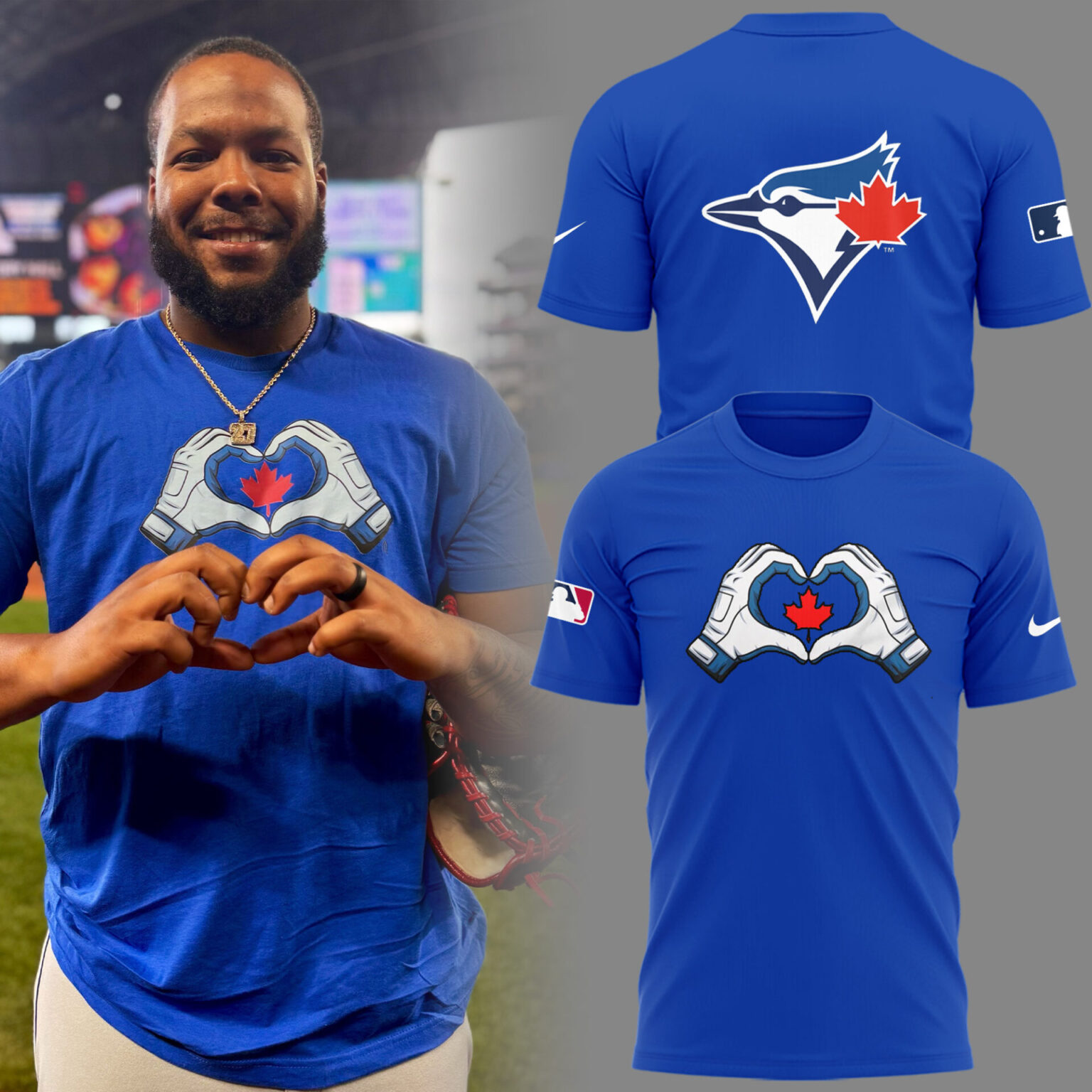 Limited Edition Blue Jays Baseball Vladdy George’s signature hand heart TShirt Limited Edition Blue Jays Baseball Vladdy George’s signature hand heart TShirt