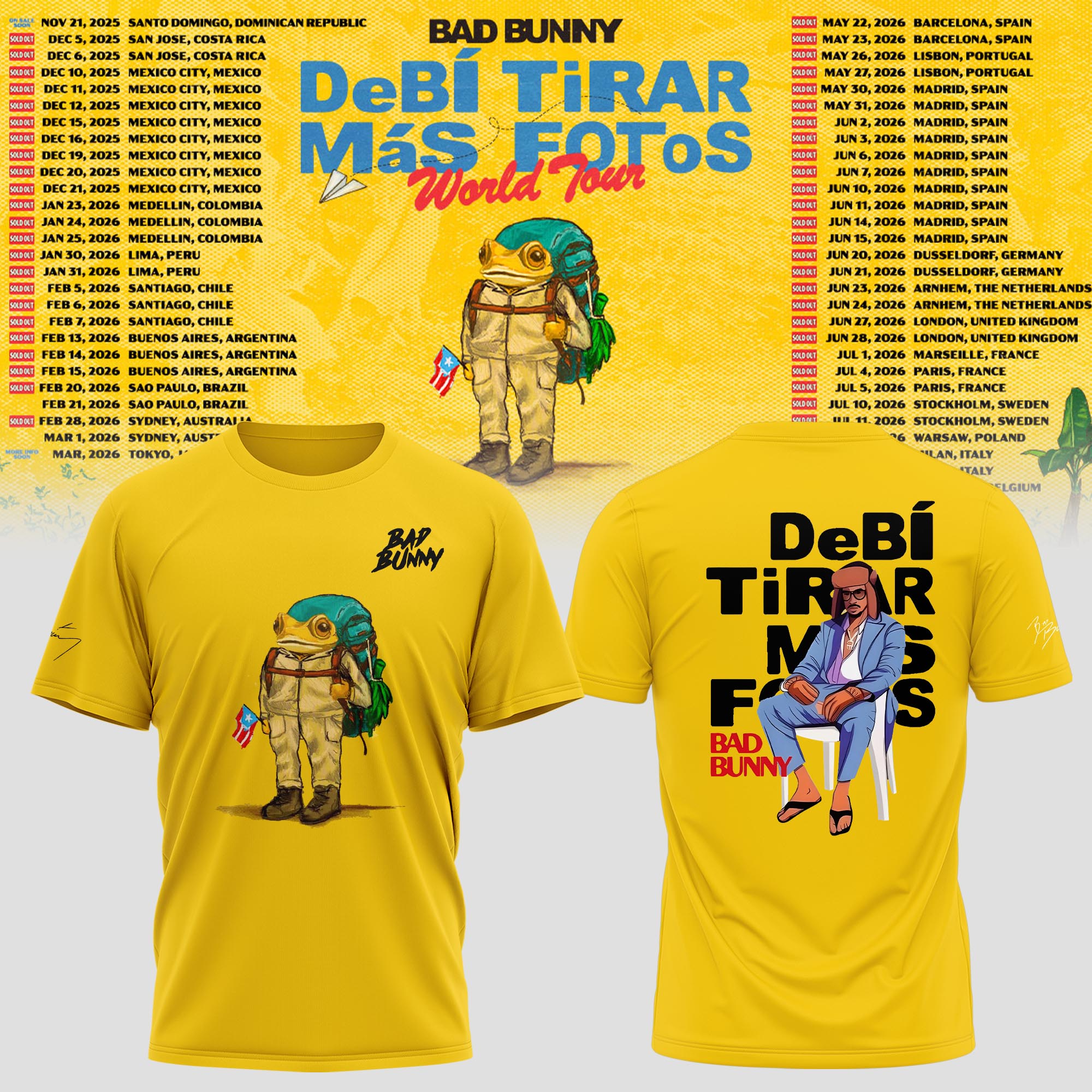 Bad Bunny – Debí Tirar Más Fotos World Tour Yellow Tee Bad Bunny – Debí Tirar Más Fotos World Tour Yellow Tee