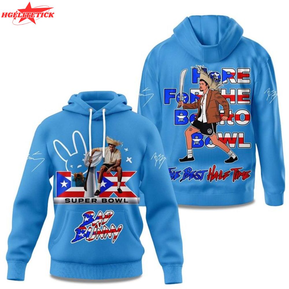 Bad Bunny Here For The Benito Bowl The Best Half Time 2025 Hoodie(Blue) Bad Bunny Here For The Benito Bowl The Best Half Time 2025 Hoodie(Blue)