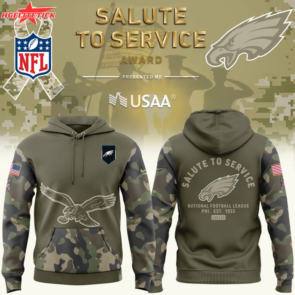 Philadelphia Eagles Nike Olive 2025 Salute to Service Sideline Standard Hoodie Philadelphia Eagles Nike Olive 2025 Salute to Service Sideline Standard Hoodie