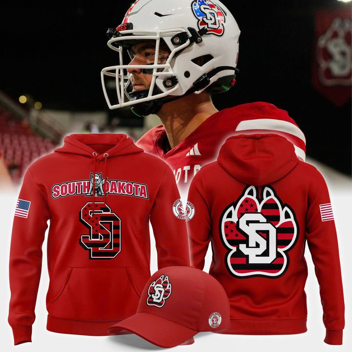 South Dakota Football 2025 Military Appreciation Day Hoodie - Red South Dakota Football 2025 Military Appreciation Day Hoodie - Red