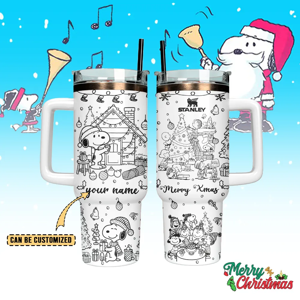 Snoopy x Christmas Custom Stanley Quencher 40oz Stainless Steel Tumbler With Handle Snoopy x Christmas Custom Stanley Quencher 40oz Stainless Steel Tumbler With Handle