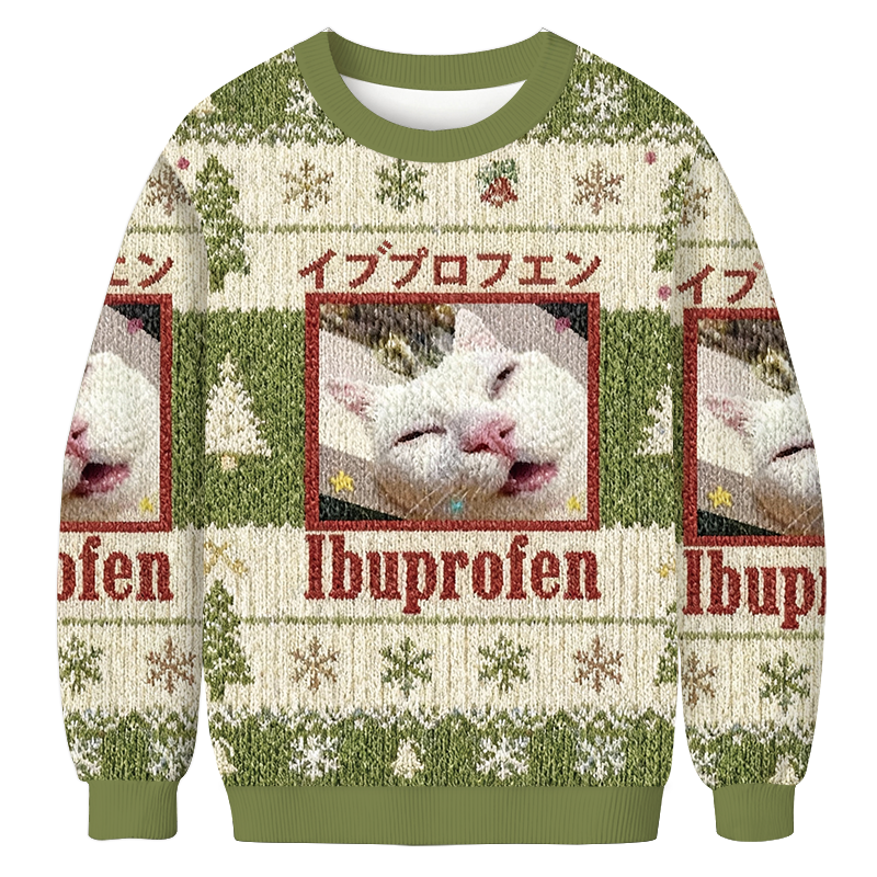 Green Ibuprofen Meme Cat Christmas Ugly Sweat Green Ibuprofen Meme Cat Christmas Ugly Sweat