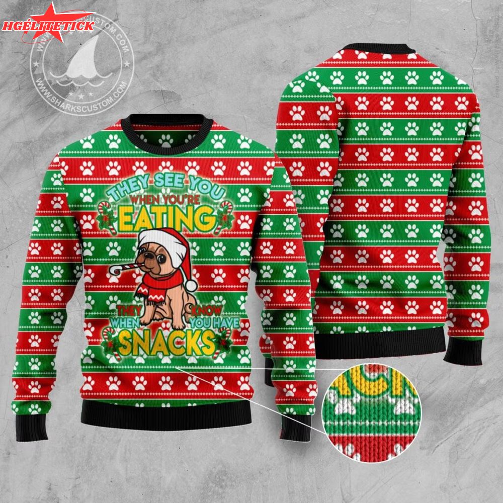 French Bulldog See You Eating Snacks Ugly Christmas Sweater French Bulldog See You Eating Snacks Ugly Christmas Sweater