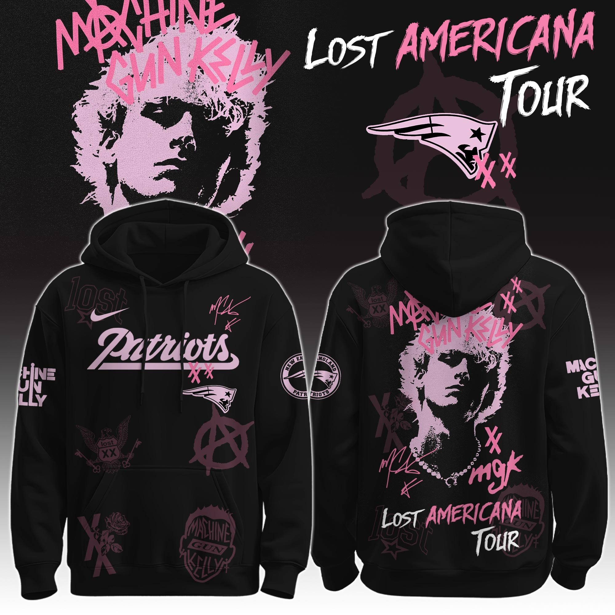 NE Patriots x MGK ” The Lost Americana Tour ” Hoodie Limited Edition NE Patriots x MGK ” The Lost Americana Tour ” Hoodie Limited Edition