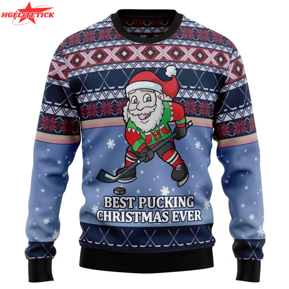 Santa Hockey Ugly Christmas Sweater Santa Hockey Ugly Christmas Sweater