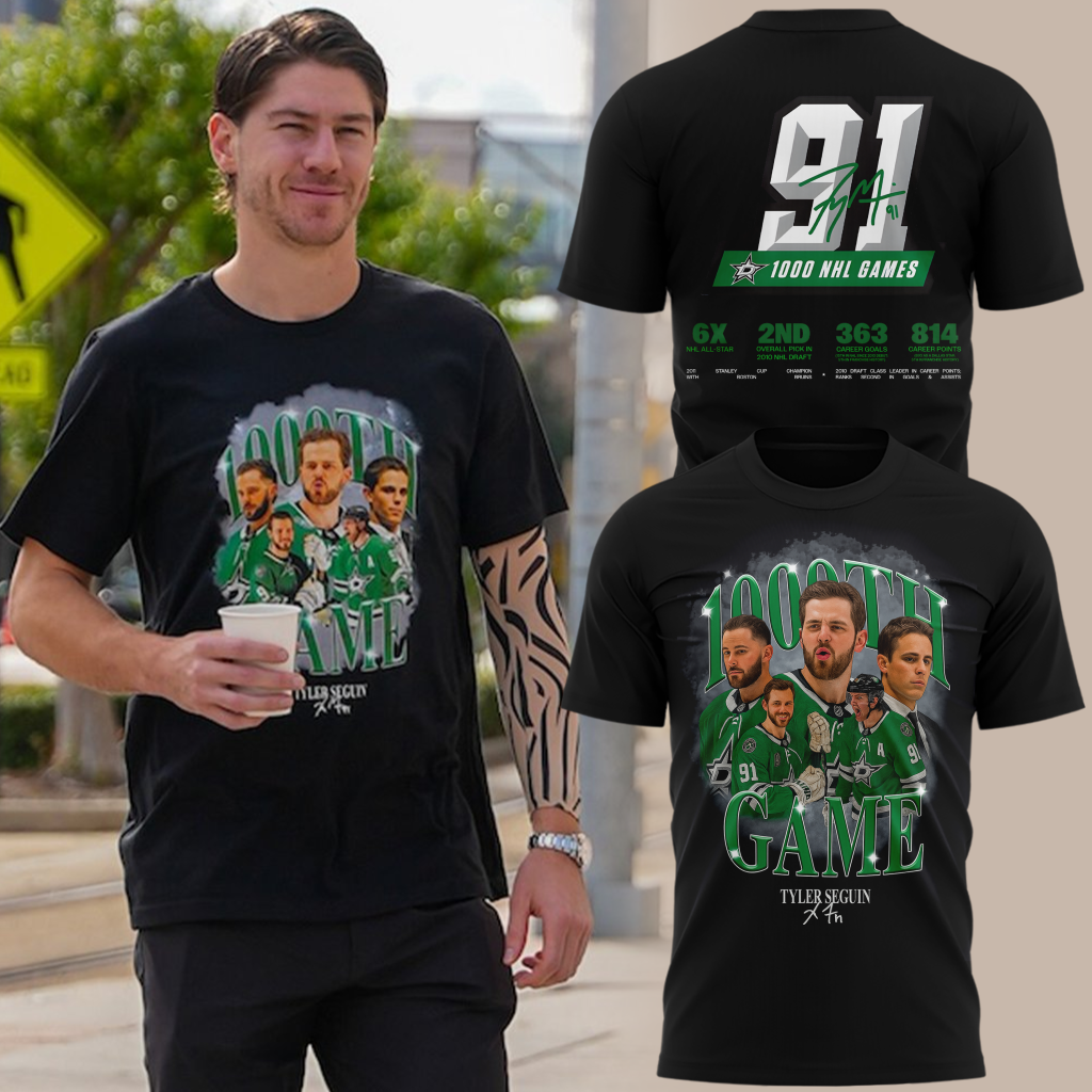 Limited Edition Dallas Stars Tyler Seguin 1000th Game Tshirt Limited Edition Dallas Stars Tyler Seguin 1000th Game Tshirt